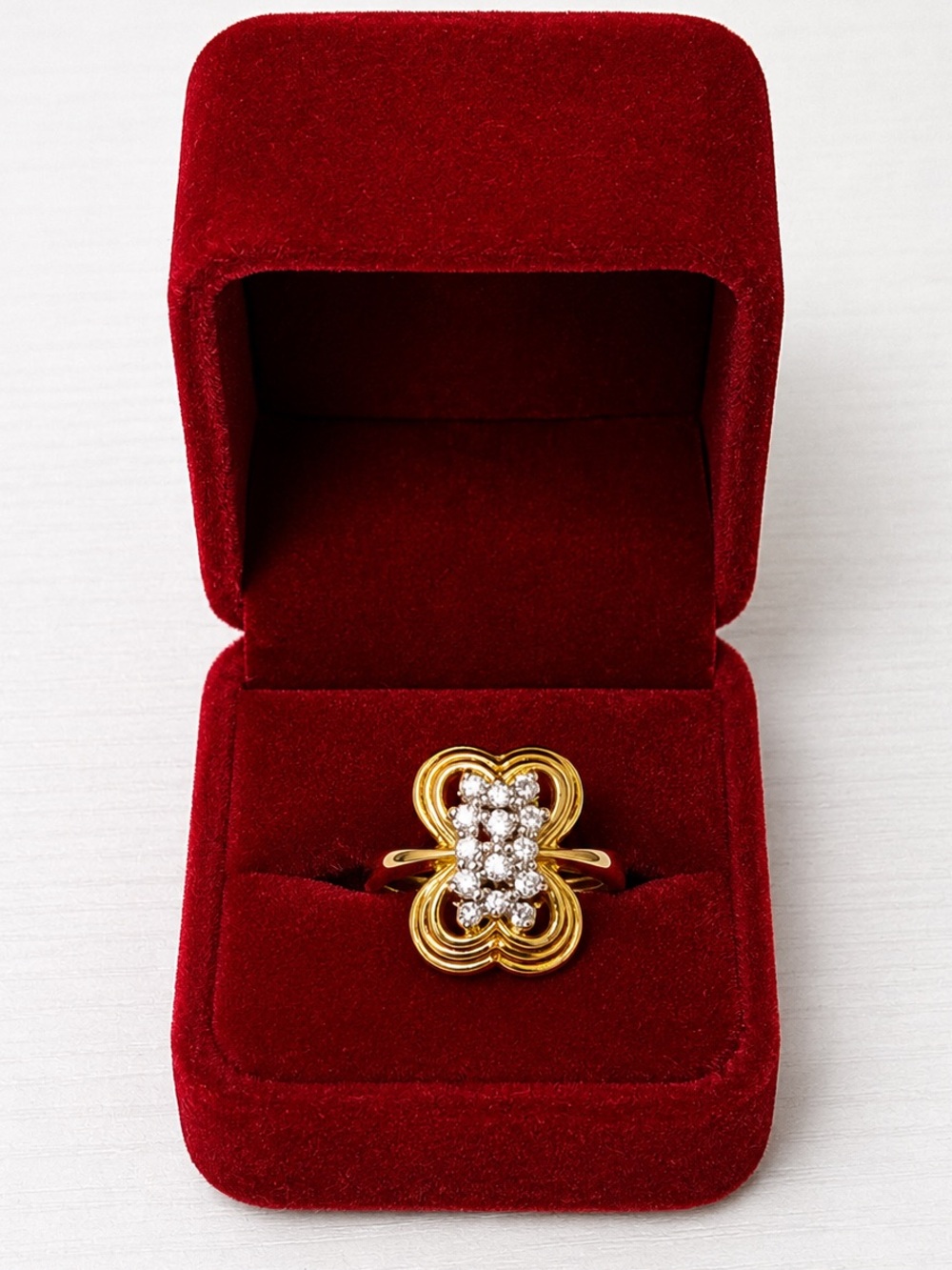 Vintage Deadstock CZ Bow Statement Ring 14K Gold Electroplate Size 7